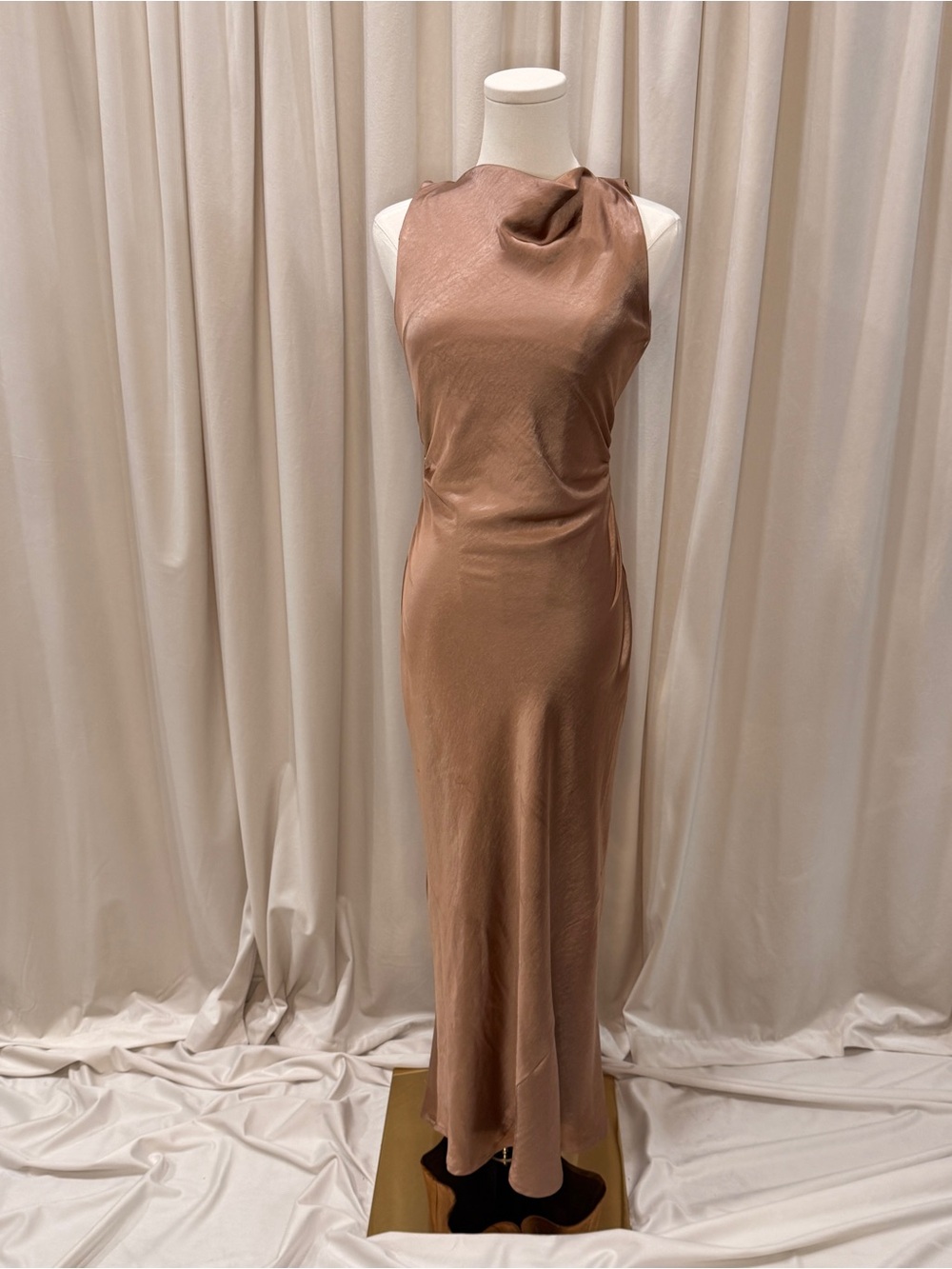 Joie x Revolve Bronze Satin Cowl Neck Maxi Dress | XS